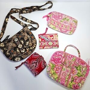 Vera Bradley Mixed 5 Piece Lot Purse Wallet Travel Cosmetic Cases Pink Brown Red
